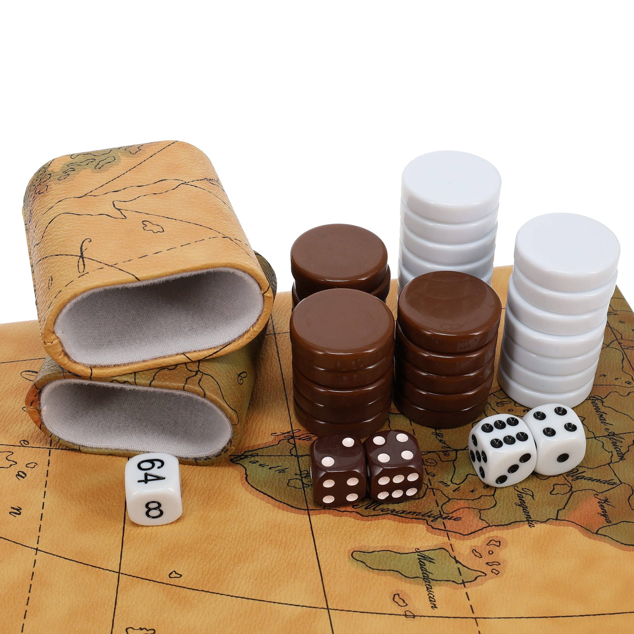 Wood Expressions - Wholesale Board Game - Tan Map Style Leatherette Backgammon Set, 18 x 11 in.7