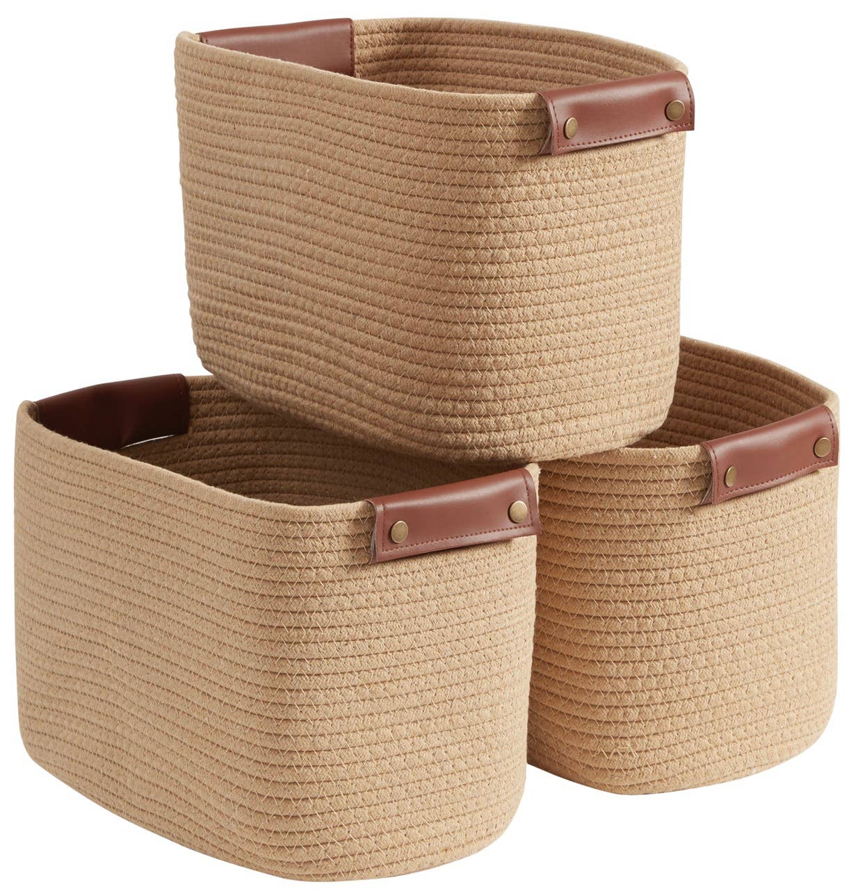 Ornavo Home - Wholesale Basket - 3 Pack Woven Cotton Rope Shelf Storage Basket with Handles4