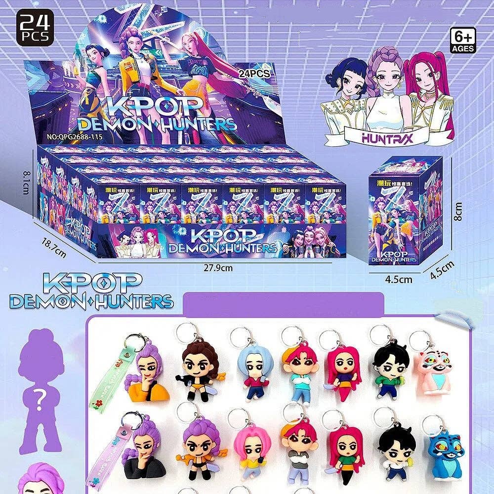 Auraquise - Vente Porte-clés – enfant - Calendrier de l'Avent KPOP Demon Hunter Girl Group 24 pièces Boîte Surprise Ensemble de Porte-clés en Silicone4