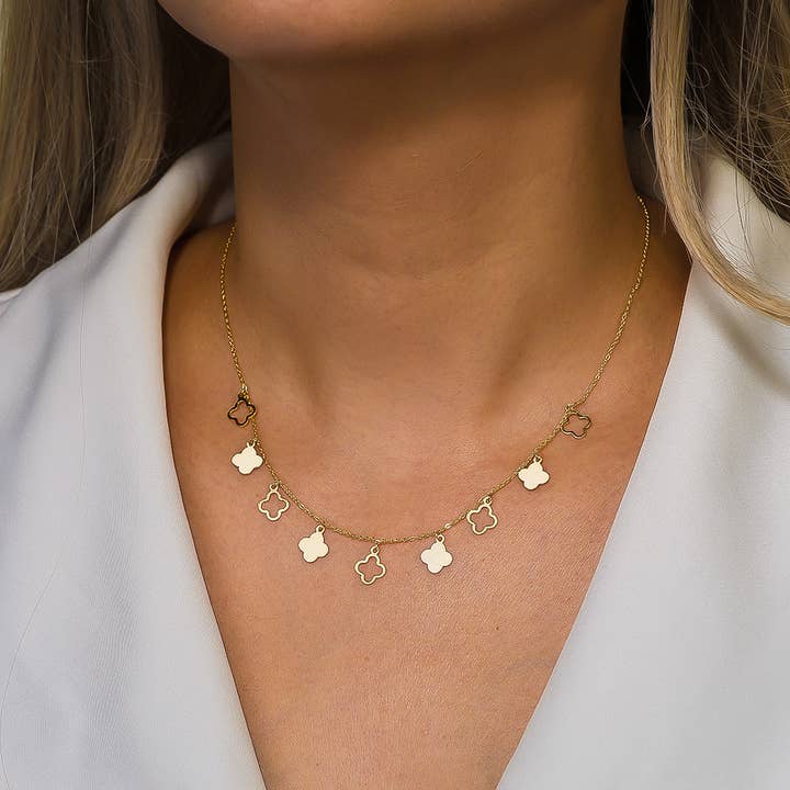 Gioiellin - S925 Silver Jewelry – wholesale Pendant/charm necklace – 925 Sterling Silver Lucky Four-Leaf Clover Clavicle Necklace1