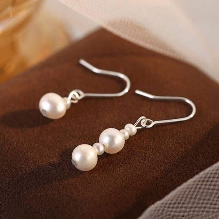 Haengseongworkshop - Wholesale Dangle Earrings - Surgical Steel 3mm 6mm Freshwater Pearls Earrings Dangle 2 pc Different Design Asymmetrical