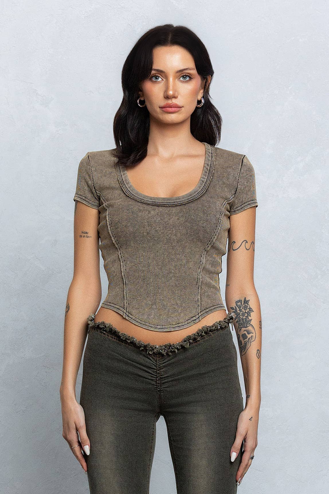 No Vacancy - Wholesale Knit Top - Women's - Washed rib deep u-neck crop top4