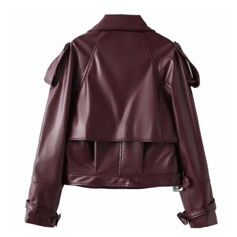 UZ Wholesale Store - Wholesale Leather Jacket - Women's - Retro Collar Leather Biker Jacket4
