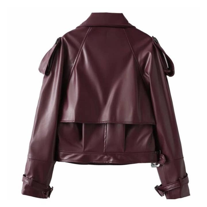 FurDecoration - Wholesale Leather Jacket - Women's - Retro Collar Leather Biker Jacket4