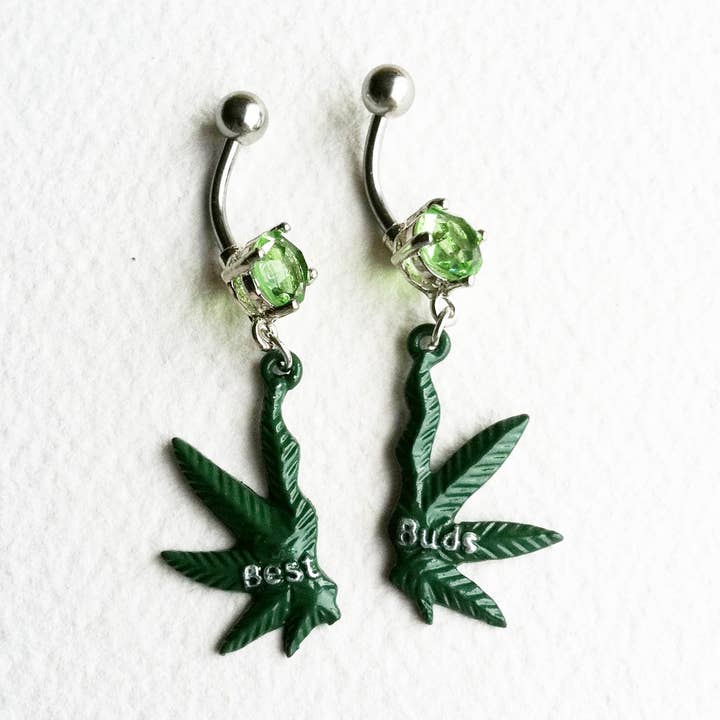 Best Buds Weed Belly Ring Set - 420 cannabis body jewelry for wholesale by Smokies Toke Couture