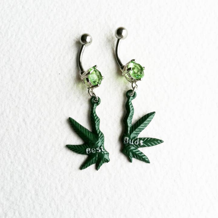 Best Buds Weed Belly Ring Set - 420 cannabis body jewelry for wholesale by Smokies Toke Couture