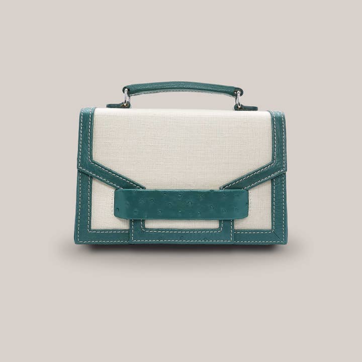 Alca Flipbag aus Straußenleder und Leinen, Grün für den Großhandel von Nilau