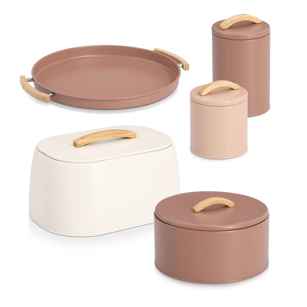 Storage jar, 1300 ml, metal/rubberwood, mocha for wholesale on Faire2