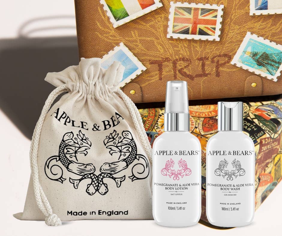 APPLE & BEARS – Großhandel Bade- & Körperpflege-Set – Reiseset mit Granatapfel und Aloe Vera, Wash & Lotion, 100 ml/3.46