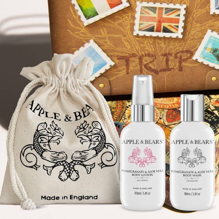 APPLE & BEARS – Großhandel Bade- & Körperpflege-Set – Reiseset mit Granatapfel und Aloe Vera, Wash & Lotion, 100 ml/3.46