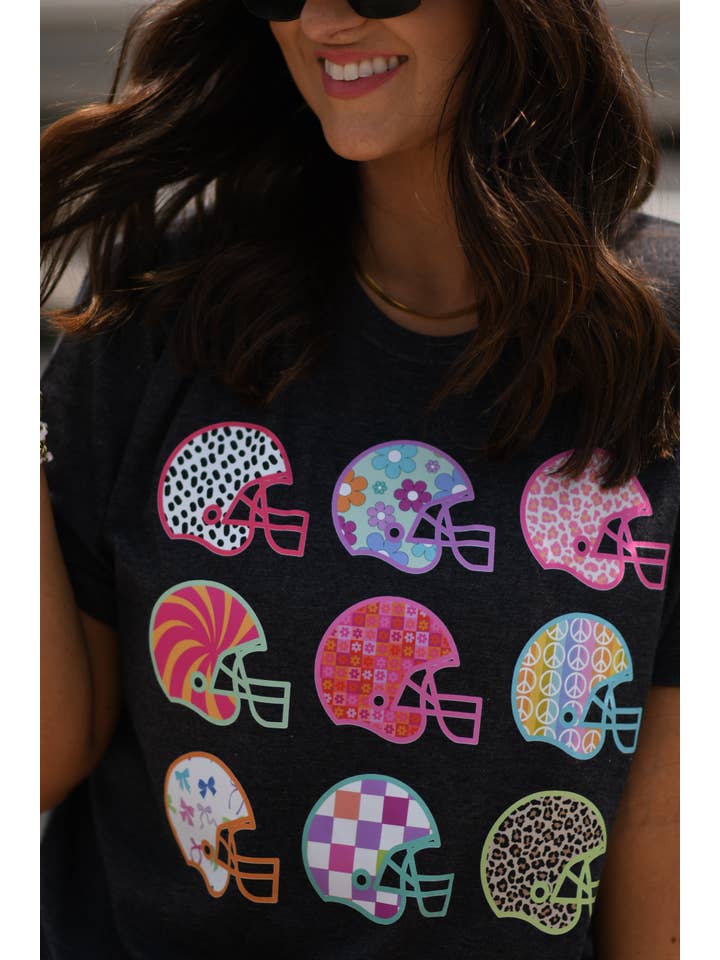 Heather Graphite Neon Funky Helmets Tee for wholesale on Faire3