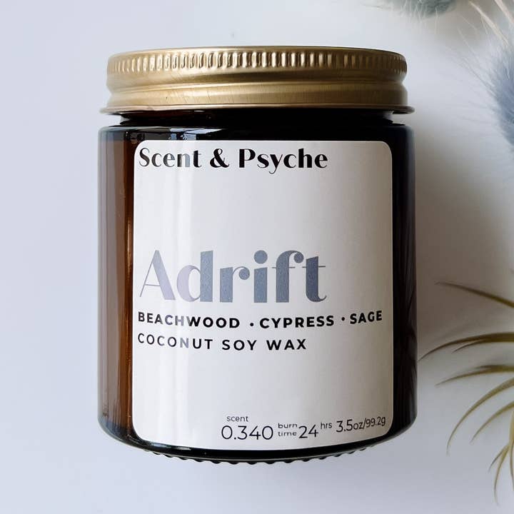 Scent & Psyche - Vente Bougie en bocal - Bougie parfumée à la noix de coco/soja Adrift Wood Wick, 4 oz