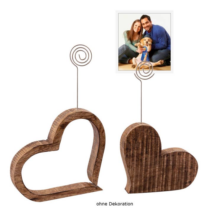 Voglrieder – wholesale Bildram – Voglrieder fotohållare och fotoklämma, 2-pack hjärtan i massivt mangoträ för bordsdekoration