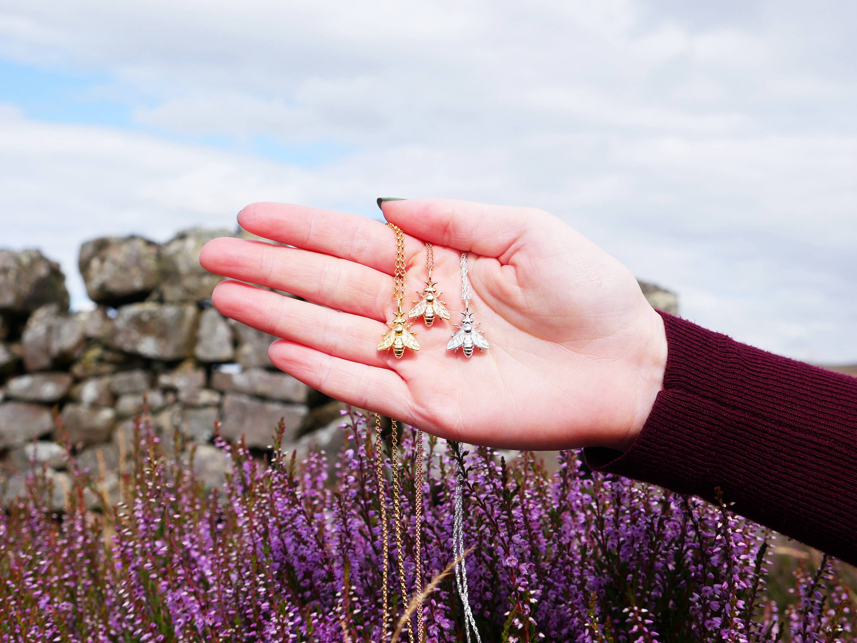 In The Heather – wholesale Pendant/charm necklace – Scottish honey bee necklace in sterling silver10