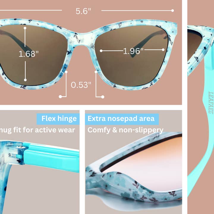 Leafael LLC - Wholesale Sunglasses - Women's - Sunglasses Womens Trendy Retro Floral Design | Polarized Lens UV400 Protection | Classic Cat Eye Frame | Casual & Active Wear8