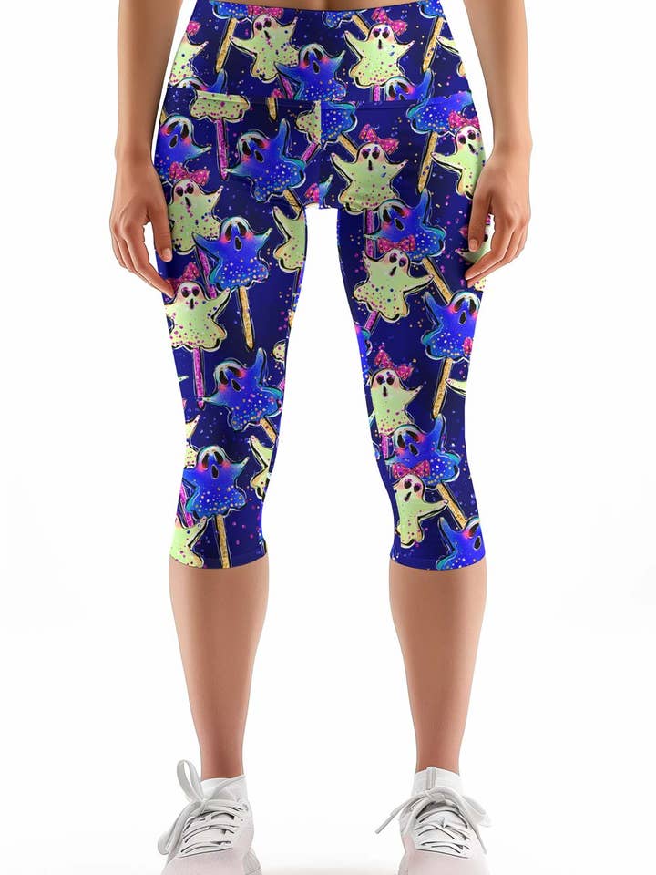Trick or Treat Ellie Blue Performance Yoga Capri Leggings - Women for wholesale by Pineapple Clothing