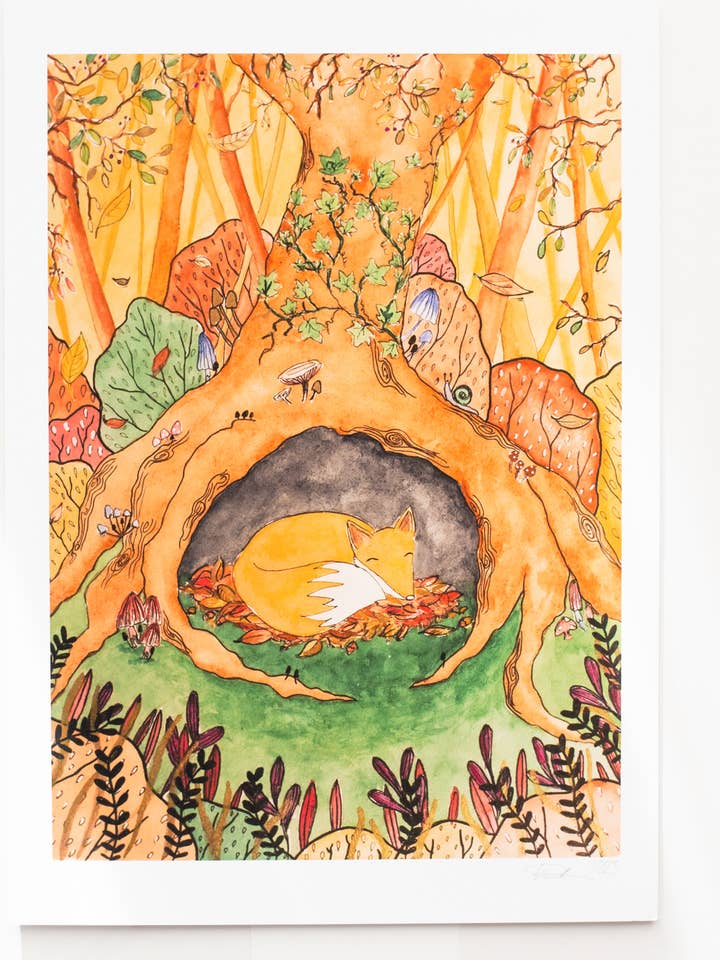 Akvarel og Ink Fox illustration planteskole print. for engroshandel hos Bodhi&Lo Art