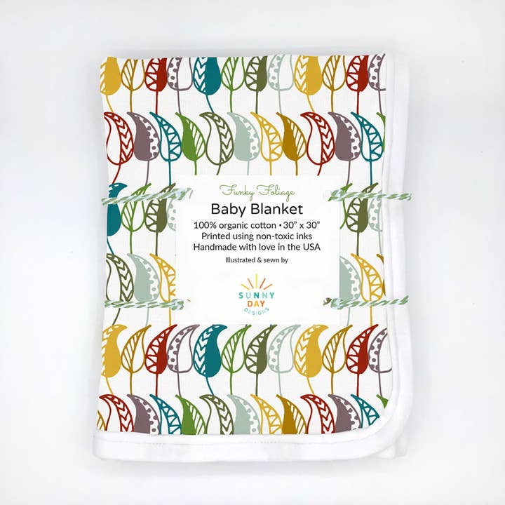 Coperta per neonati in cotone biologico Funky Foliage Fall Autumn Leaves per la vendita all'ingrosso da parte di Sunny Day Designs