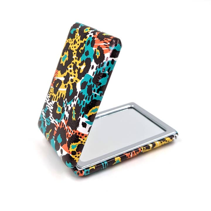 Tempest Designs – wholesale Compact mirror – Leopard style print with colour rectangular compact mirror