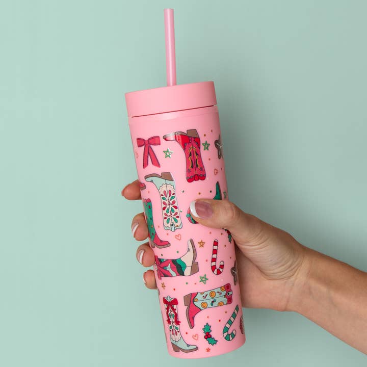 Christmas Western Cowgirl Boots Acrylic Skinny Tumbler for wholesale by Callie Danielle