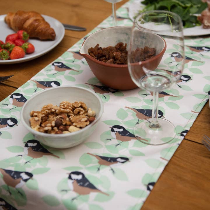 Coal Tit Print Table Runner for wholesale by The Owlery