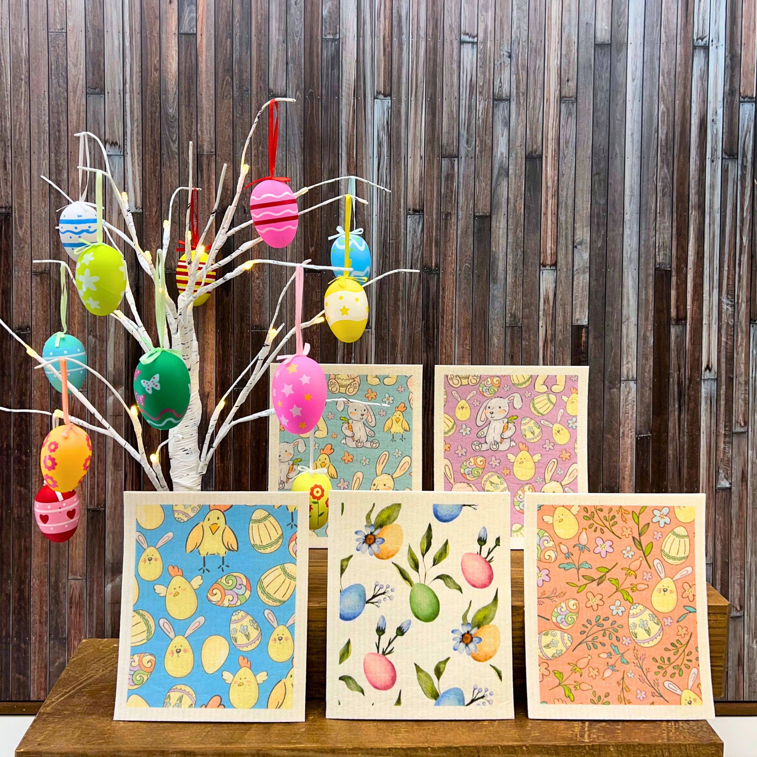 Driftless Studios - Wholesale Dishcloth - Easter Eggs & Flowers Swedish Dishcloth - Easter Decor2