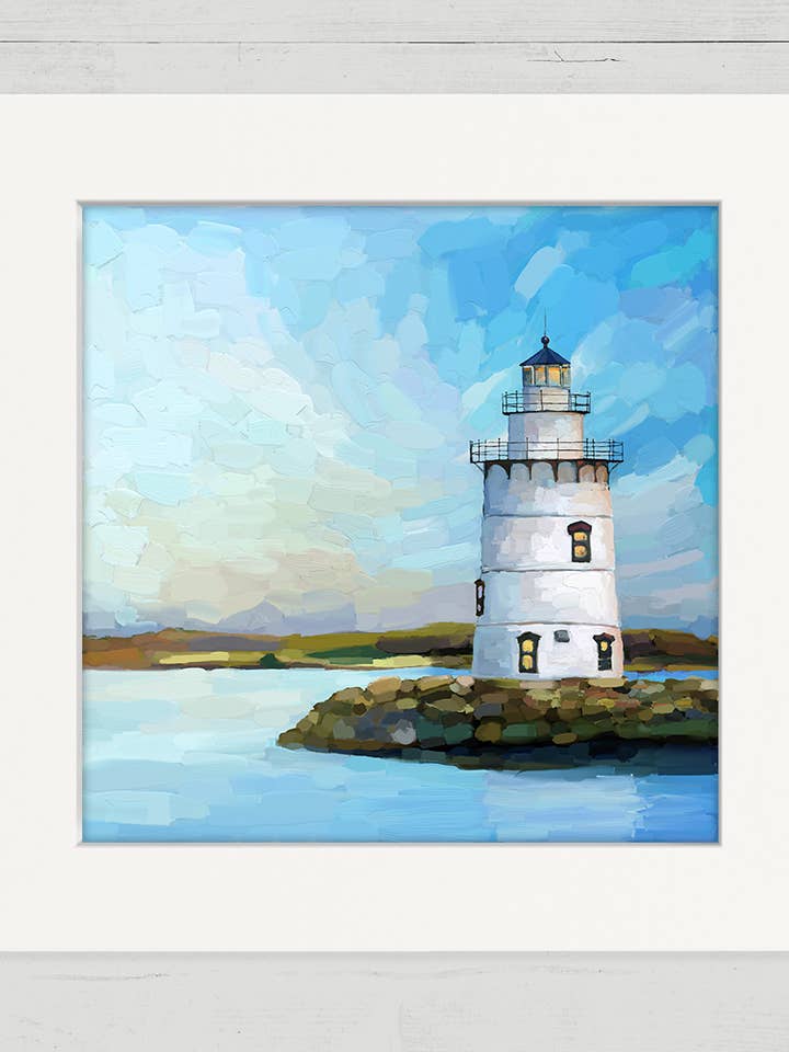 Old Saybrook Breakwater Lighthouse Happy Square for wholesale by Cathy Walters Art