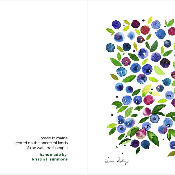 Kristin F. Simmons Watercolors – wholesale Kontorsmateriel/Notecard Set – Lyxiga kort ~ Vilda Maine-blåbär - 4-kortspaket