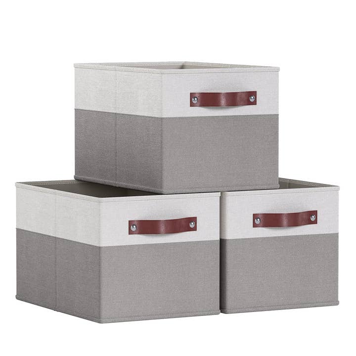 Ornavo Home - Wholesale Storage Bin - Foldable Linen Storage Bin with Leather Handles - Set of 3