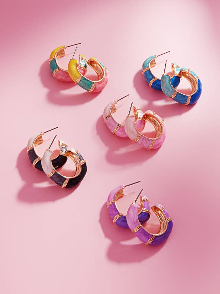 Round Shaped Color Line Enamel Hoop Earrings for wholesale by Designature New York