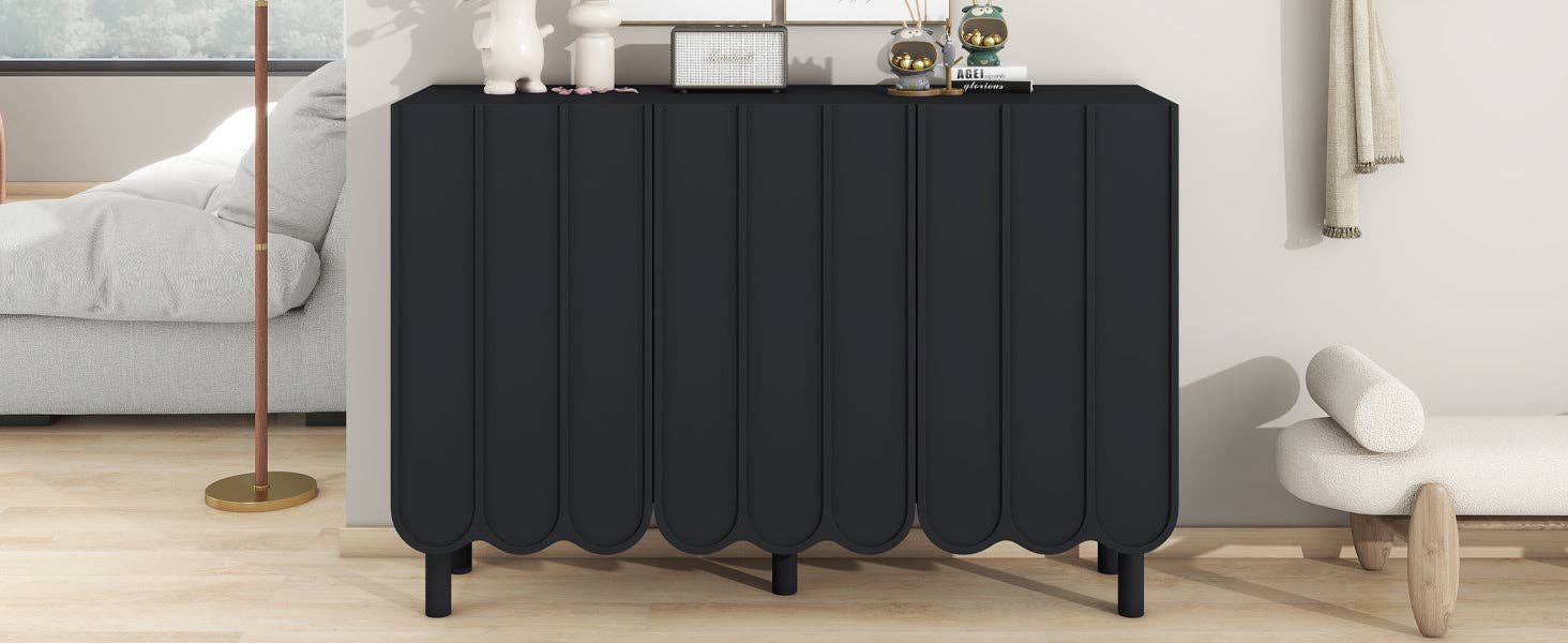 39F Inc. - Wholesale Cabinet - Minimalist Shoe Cabinet/Sideboard (Black/White, Wave Doors)21