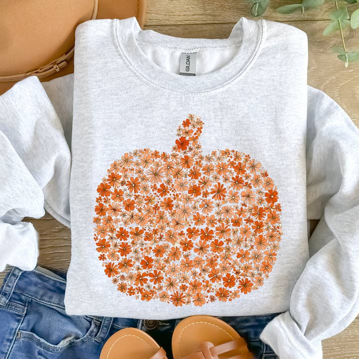 Willow Poppy - Wholesale Graphic Sweatshirt - Women's - Boho Floral Pumpkin Graphic Tee/Crewneck1