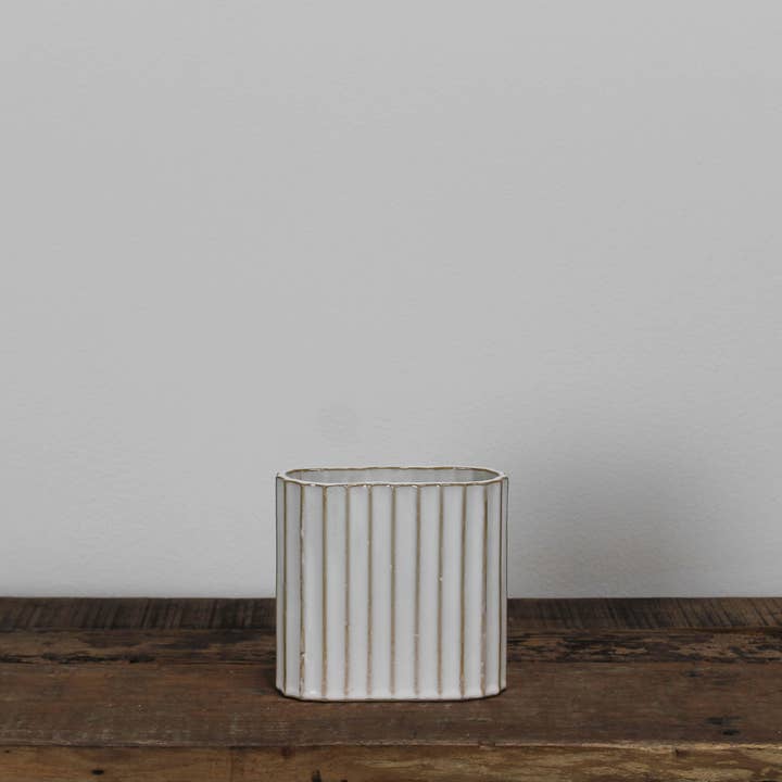 White Caro Ribbed Vase, Ceramic - Sm for wholesale on Faire