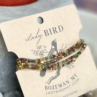 Lady Bird Market – wholesale Pärlarmband – Gröna Bruna & Guld 5-Varv Frö Pärla Omslag Stapel Armband4