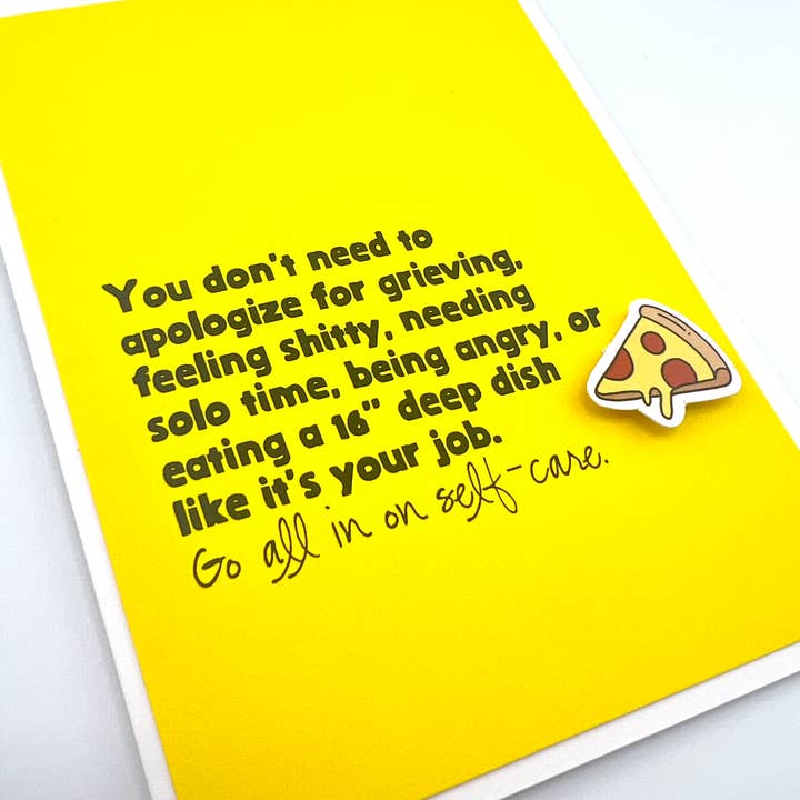 Empathy Go All In on Self-Care pizza card for wholesale by Muddy Mouth Cards