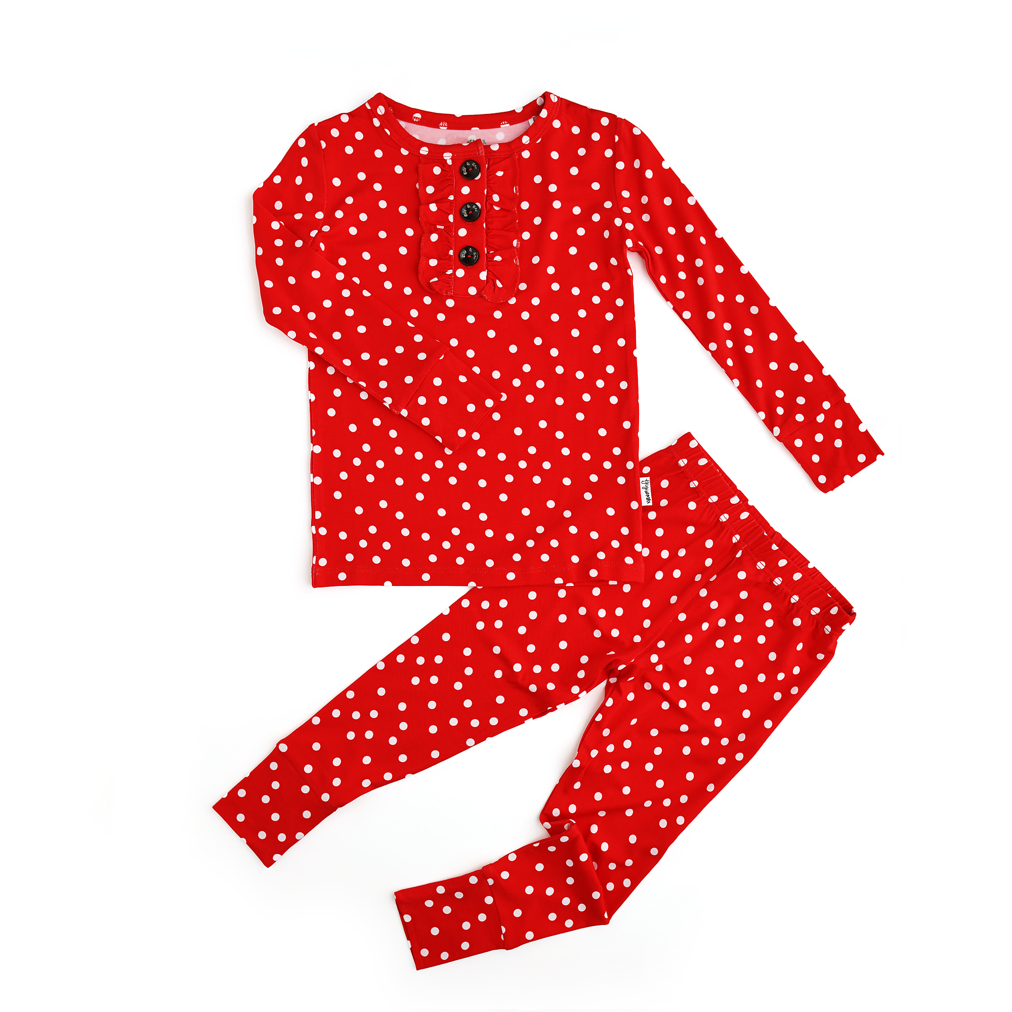 Gigi and Max - Wholesale Sleepwear Set - Kids - Ruby Dot Ruffle Two Piece Christmas Pajamas Holiday Matching0
