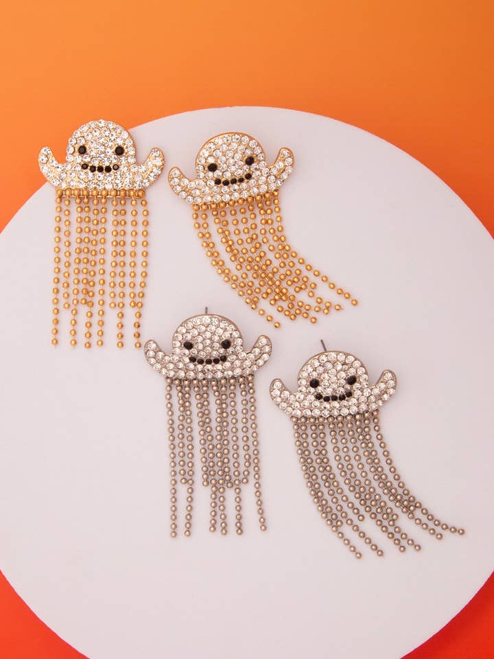 Halloween Ghost Tassel Earrings with Rhinestones for wholesale by SP Sophia Collection