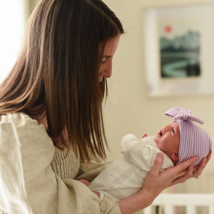Stella Purple and White Striped Hat Newborn Girls for wholesale by www.ilybean.com