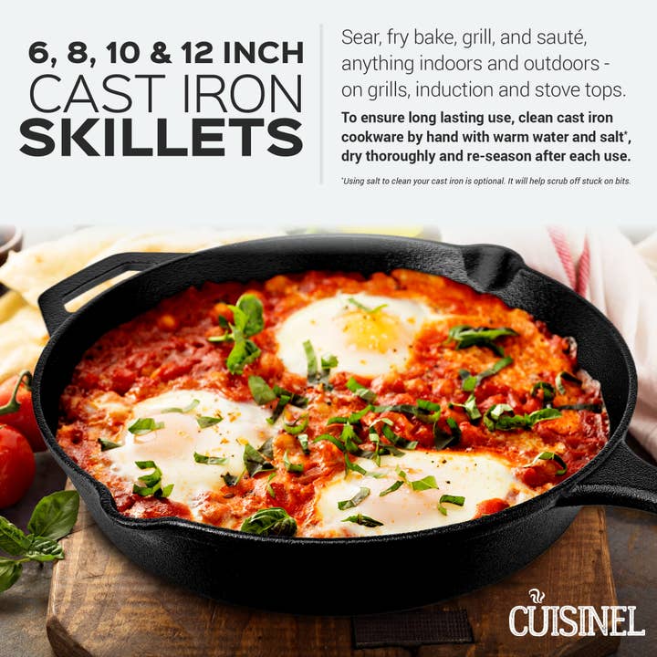 cuisinel - Wholesale Cast Iron Skillet - Pre-Seasoned Cast Iron Skillet 4-Piece Complete Chef Set