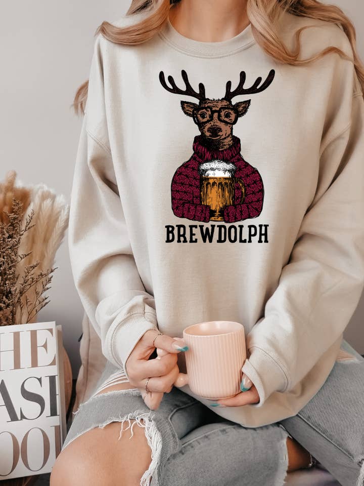 Christmas Rudolph Crewneck - Brewdolph Christmas for wholesale by Laila M and Co