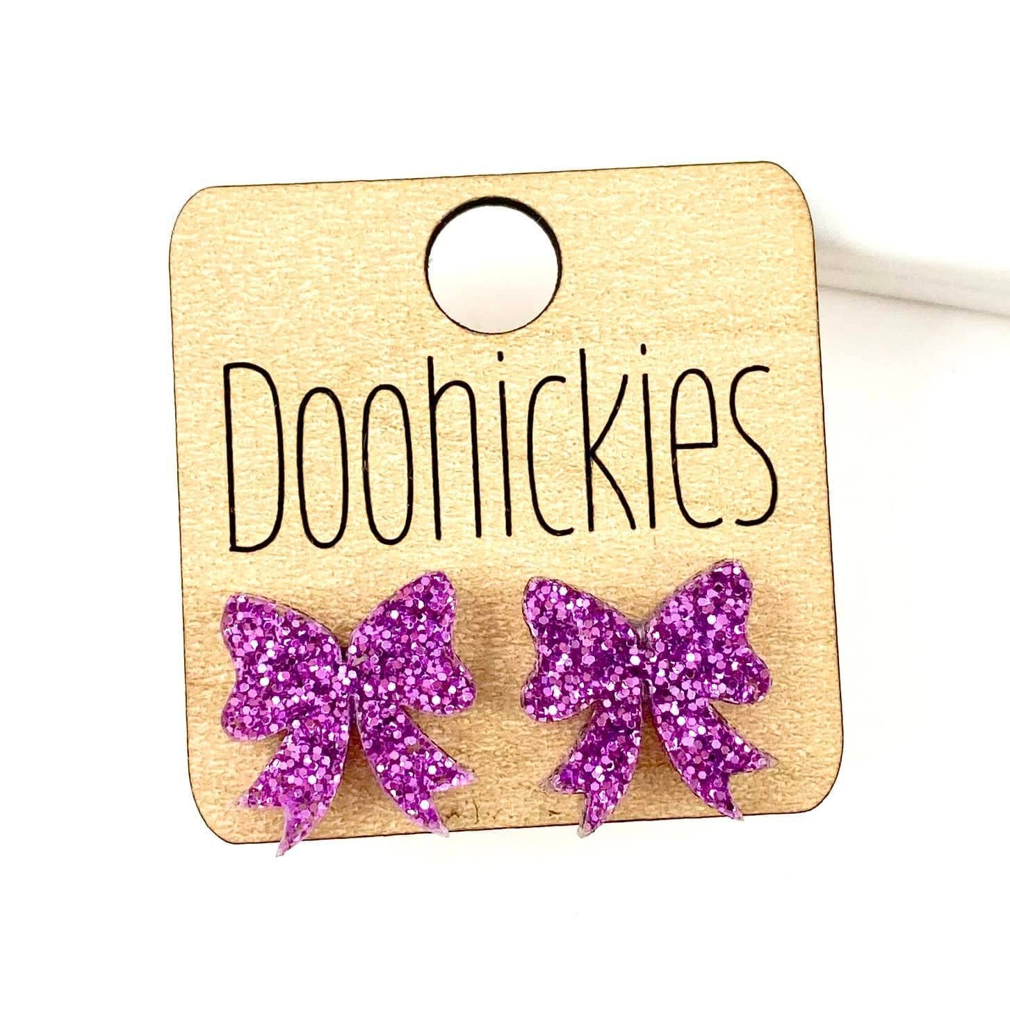 Doohickies - Wholesale Stud/Post Earrings - 15mm School Spirit Glitter Bow Studs - Custom Spirit Earrings - 9 Color Options3