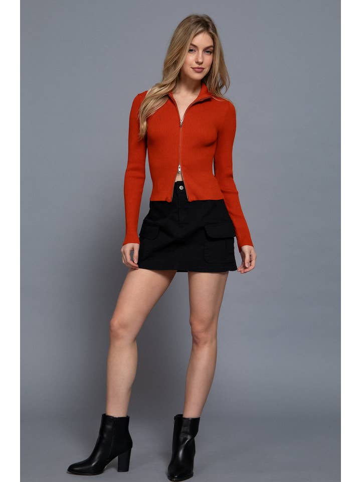 Active Basic | Active USA - Wholesale Knit Sweater - Women's - Long Sleeve With Two Way Open Zipper Detail Sweater3