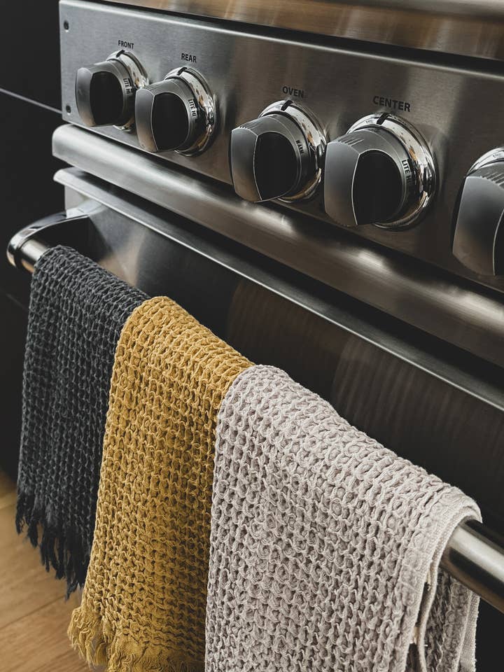 Set of 2 Waffle Kitchen Towels with Fringes for wholesale by My Kitchen Linens