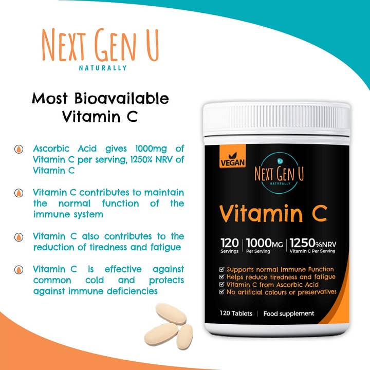 Next Gen U - Wholesale Oral Supplement/Vitamin - High Strength Vitamin C - 120 Vegan Tablets