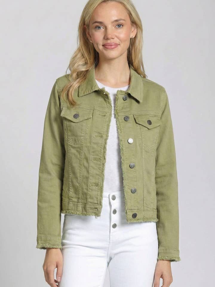 Jean Jacket With Frayed Detail - Sage Green for wholesale by APNY