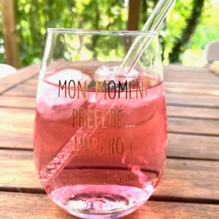 Les Vilaines Filles - Wholesale Cocktail/Liquor Glass - Cocktail glass with straw "My favorite moment... Happy Hour!"