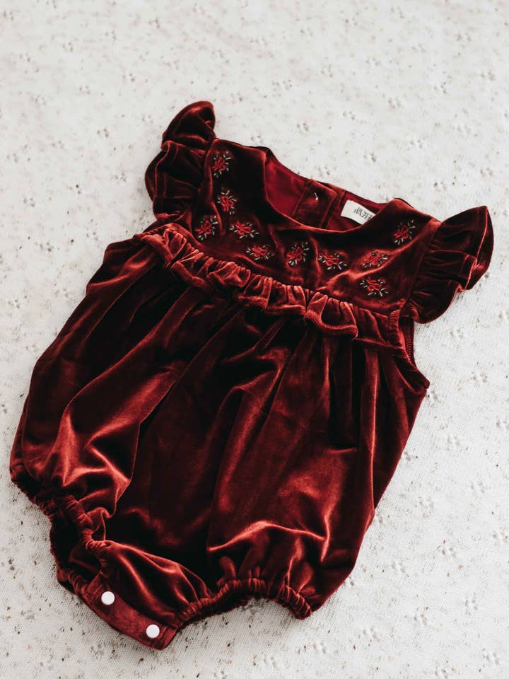 Bencer & Hazelnut - Wholesale Dress – Kids - Velvet Playsuit/Dress: Red Ivy4