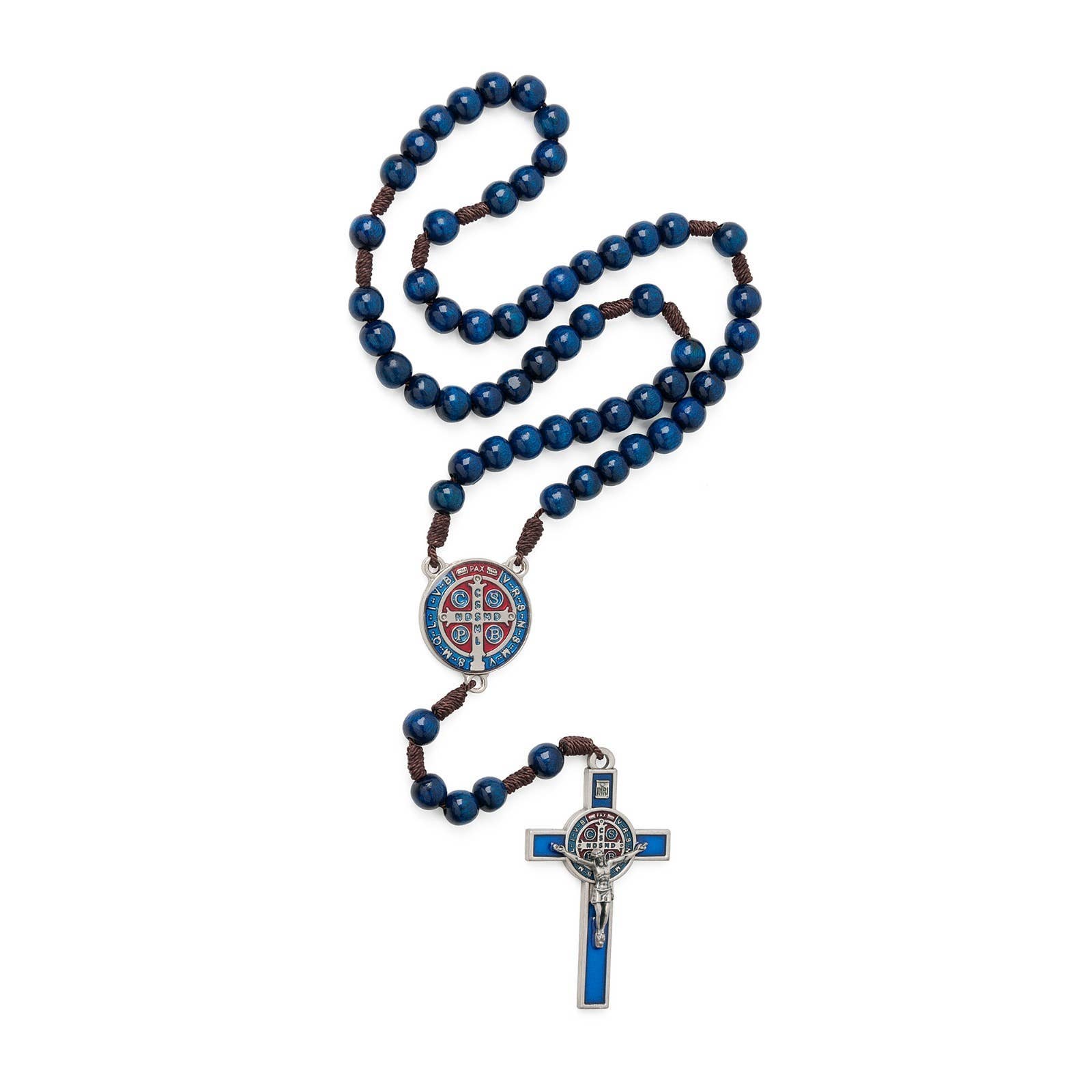 Oremus Mercy - Wholesale Prayer Beads Necklace - Rosary - St. Benedict Wooden (BLUE Resin)   20"2