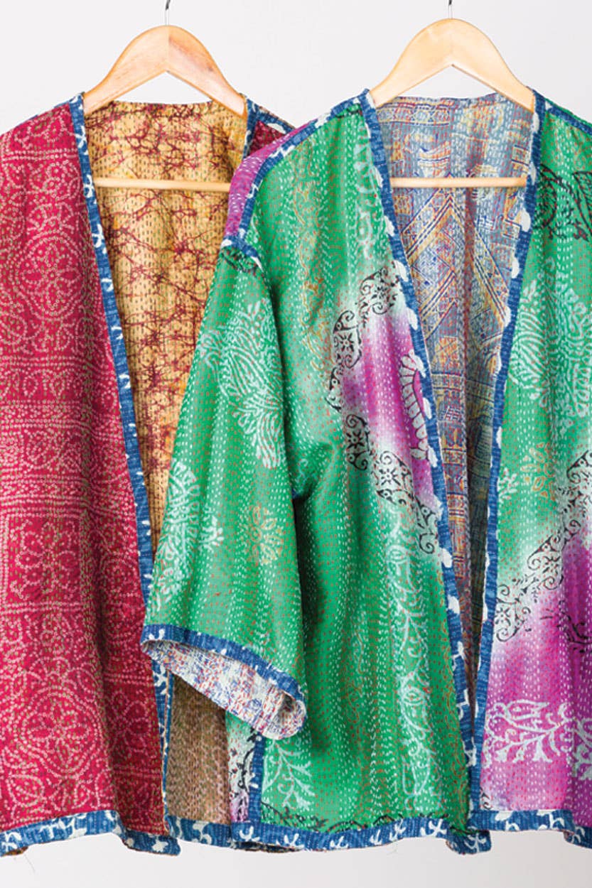 Sevya Handmade - Wholesale Kimono - Women's - Reversible Silk Kantha Kimono Jacket13