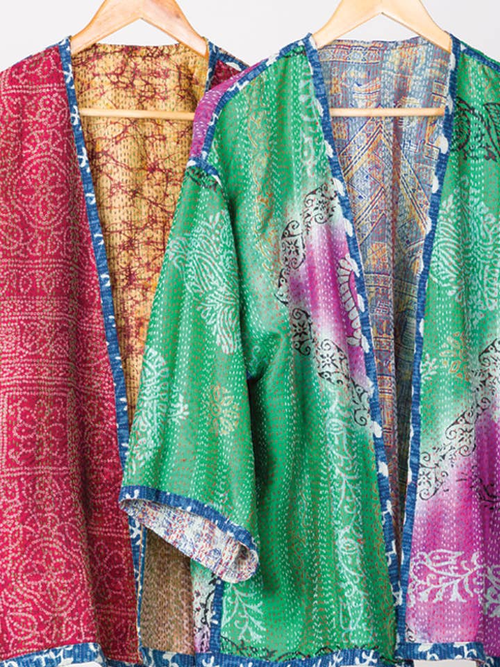 Sevya Handmade - Wholesale Kimono - Women's - Reversible Silk Kantha Kimono Jacket13